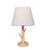 Beige Table Lamp Modern Design With Fabric Textured Lampshade Wooden Base