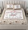 Beige Traditional 180 TC Cotton Printed Bedsheet With Two Pillow Covers For Queen Bed (Designer Printed ,Beige ,153 GSM)