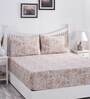Beige Traditional 210 TC 100% Cotton Queen Sized Bed Sheets with 2 Pillow Covers