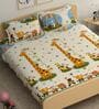 Beige Animal Printed 210 TC Microfiber Kids Double Queen Bedsheet With 2 Pillow Covers