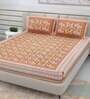 Beige Traditional 220 TC Cotton  Double Queen Bedsheet with 2 Pillow Covers
