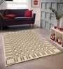 Beige Geometric Cotton 4 Ft X 6 Ft Hand Woven Hand Printed Rug