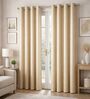 Beige Velvet Solid 5 Feet Blackout Window Curtains Set Of 2