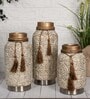 Beige Vintage Inspired Ceramic Cylindrical Shaped Vase
