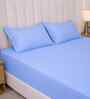 Bel Air Blue Solid 300 TC Pure Cotton King Fitted Bedsheet with 2 Pillow Covers
