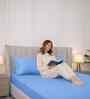 Bel Air Blue Solid 300 TC Pure Cotton King Fitted Bedsheet with 2 Pillow Covers