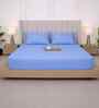 Bel Air Blue Solid 300 TC Pure Cotton King Fitted Bedsheet with 2 Pillow Covers