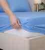 Bel Air Blue Solid 300 TC Pure Cotton King Fitted Bedsheet with 2 Pillow Covers