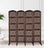 Solid Wood 5 Panel Room Divider In Brown Colour