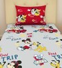 Mickey Mouse Themed Single Bedsheet with 1 Pillow Cover in Red & Grey Colour