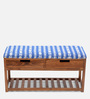 Bench Solid Wood Bench in Blue & White Colour with Storage