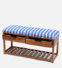 Bench Solid Wood Bench in Blue & White Colour with Storage