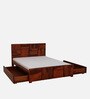 Bergen Sheesham Wood Queen Size Bed In Honey Oak Finish With Drawer Storage