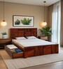 Bergen Sheesham Wood Queen Size Bed In Honey Oak Finish With Drawer Storage
