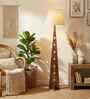 Bevel Wooden Floor Lamp with Jute Shade & Brown Base