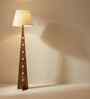 Bevel Wooden Floor Lamp with Jute Shade & Brown Base
