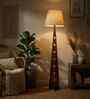 Bevel Wooden Floor Lamp with Jute Shade & Brown Base