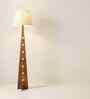 Bevel Wooden Floor Lamp with Jute Shade & Brown Base