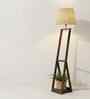 Bezalel WoodenShelf Floor Lamp with Jute Shade & Brown Base