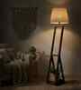 Bezalel WoodenShelf Floor Lamp with Jute Shade & Brown Base