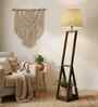 Bezalel WoodenShelf Floor Lamp with Jute Shade & Brown Base
