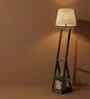 Bezalel WoodenShelf Floor Lamp with Jute Shade & Brown Base