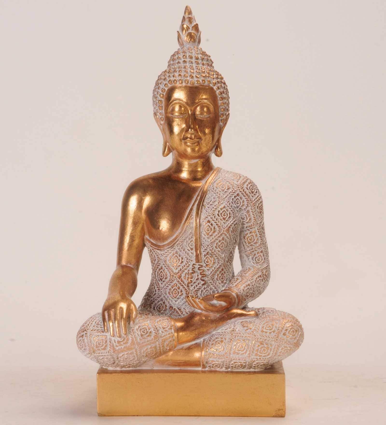 Bhumisparsha Mudra of Gautam Buddha Statue (Gold & White)
