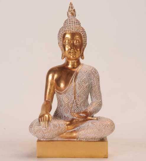 Bhumisparsha Mudra of Gautam Buddha Statue (Gold & White)