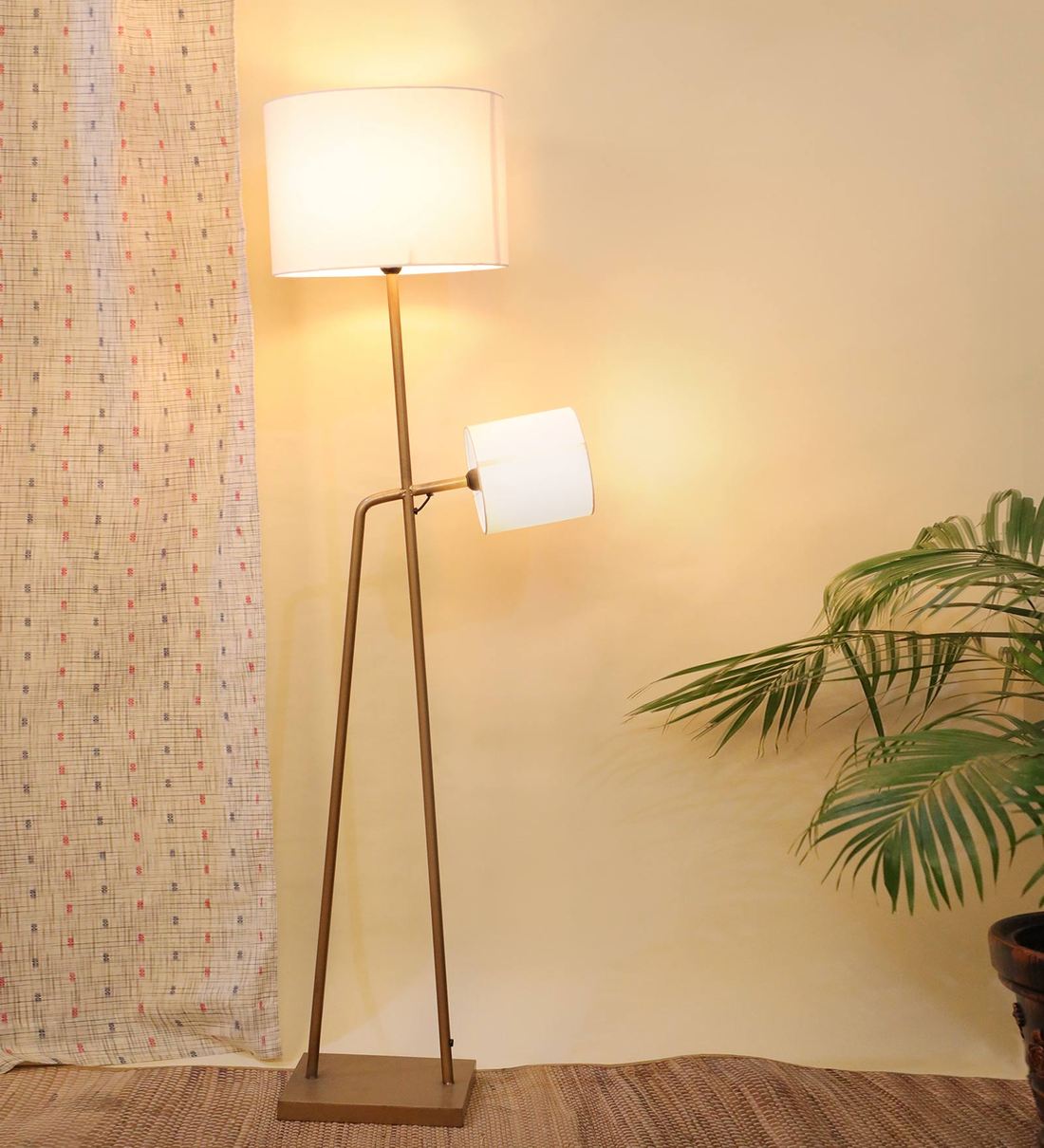 Buy Bianca White Fabric Shade Floor Lamp with Gold Base by Bohmiana