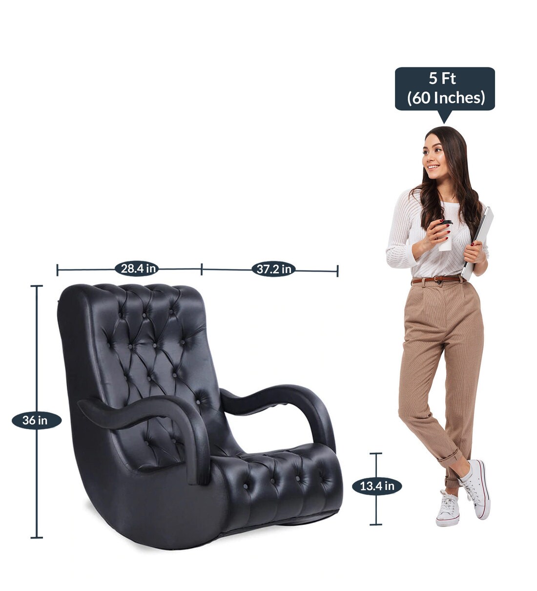 Buy Bid Leatherette Rocking Chair in Black Colour by Durian Online