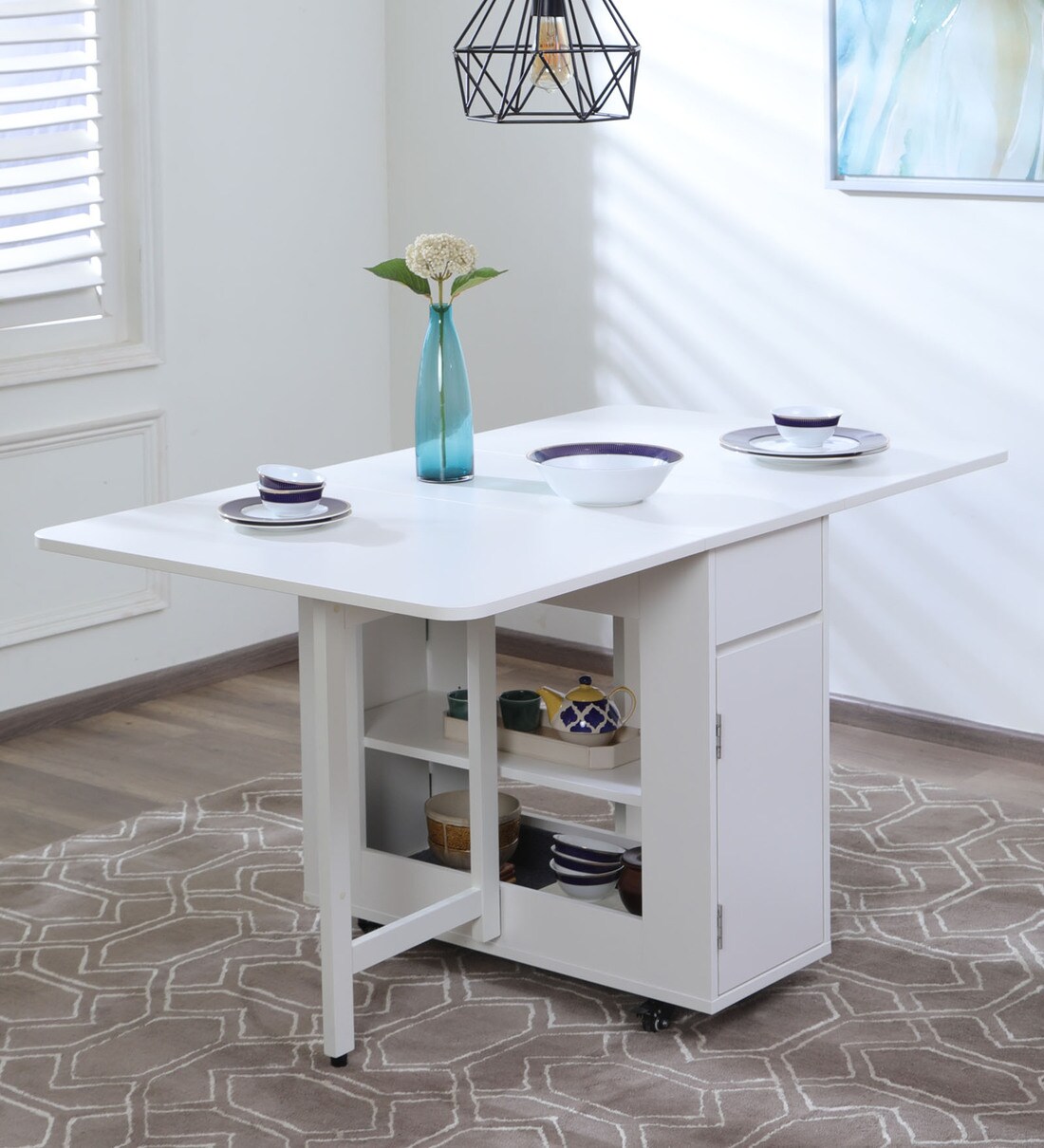 Buy 6 Seater Foldable Dining Table in White Finish by Space