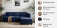 Bingo Fabric LHS Sectional Sofa (2+ Lounger) In Cool Cobalt Colour Bingo Fabric LHS Sectional Sofa (2+ Lounger) In Cool Cobalt Colour