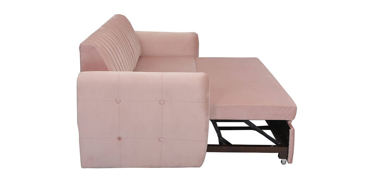 Buy Bianca Velvet PullOut Sofa Cum Bed in Baby Pink Colour Online