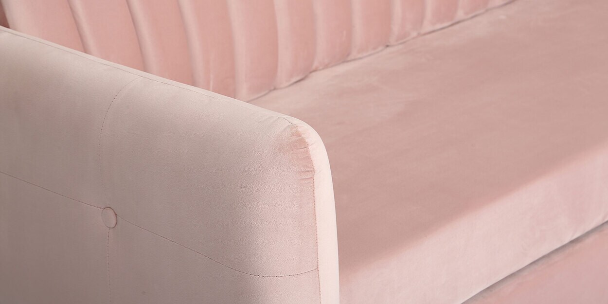 Buy Bianca Velvet PullOut Sofa Cum Bed in Baby Pink Colour Online