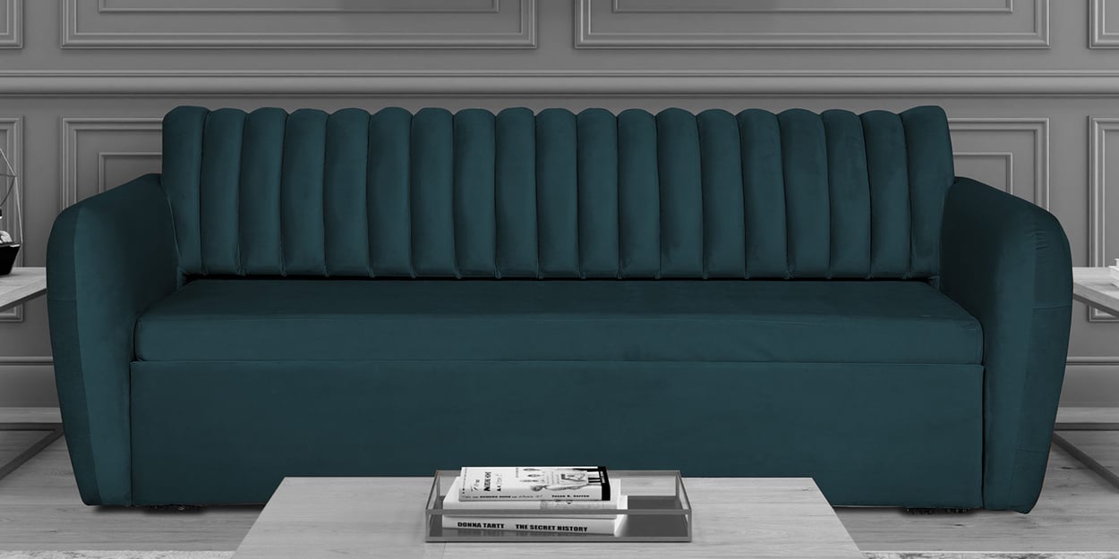 Buy Bianca Velvet Pull-Out Sofa Cum Bed in Teal Blue Colour at 26% OFF ...