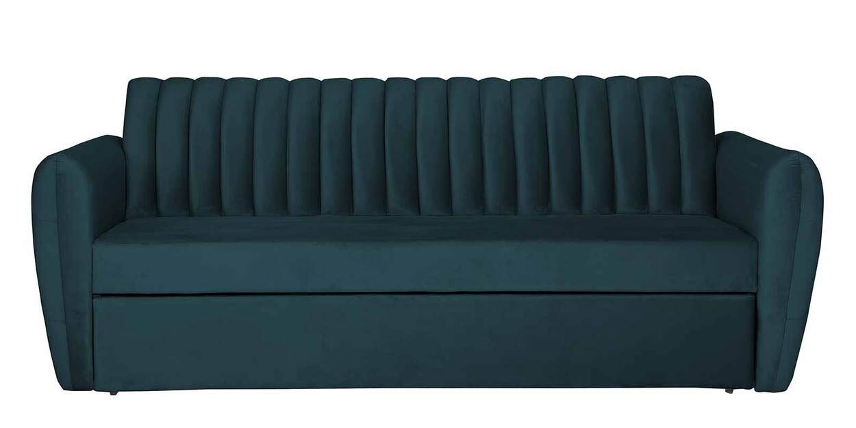 Buy Bianca Velvet PullOut Sofa Cum Bed in Teal Blue Colour Online