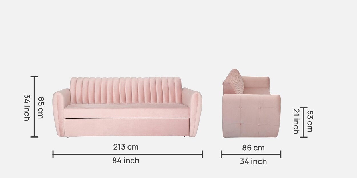 Z-joyee 66 in. Pink Velvet Twin Size Variable Sofa Bed, Baby Pink