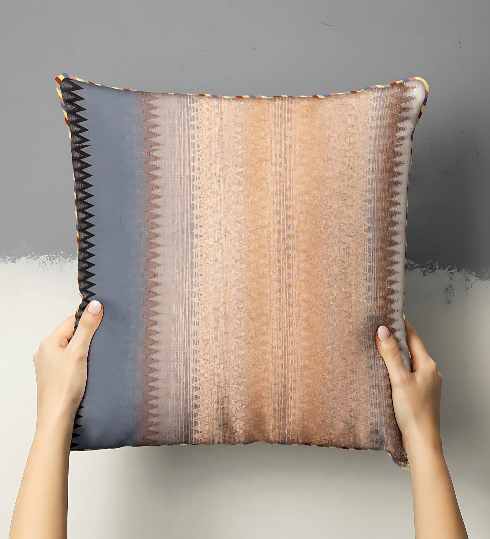 Suzane Earth & Beige Silk Linen Abstract Geometric Reversible Printed Cushion Cover