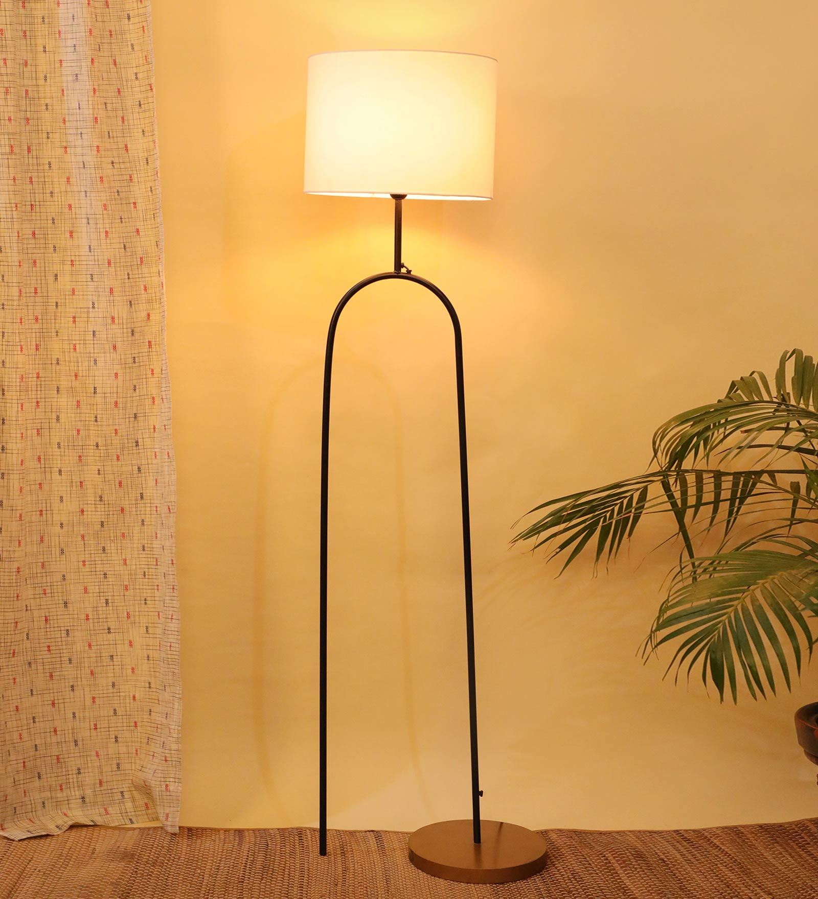 Midwest White Fabric Shade Club Floor Lamp With Metal Base