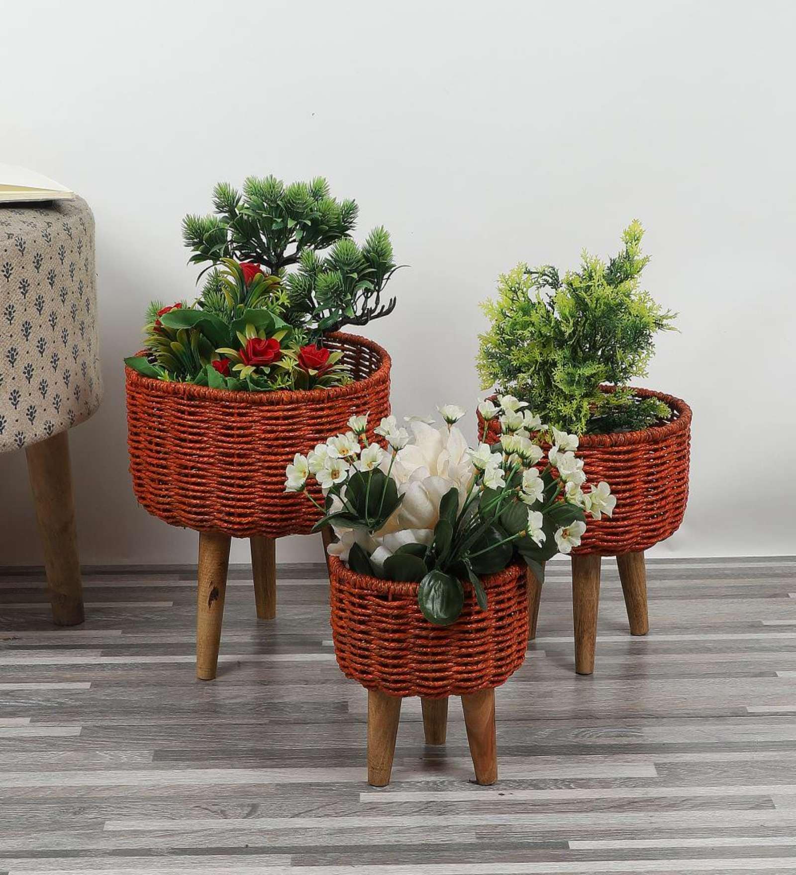 Beige Jute Planters Set of 3