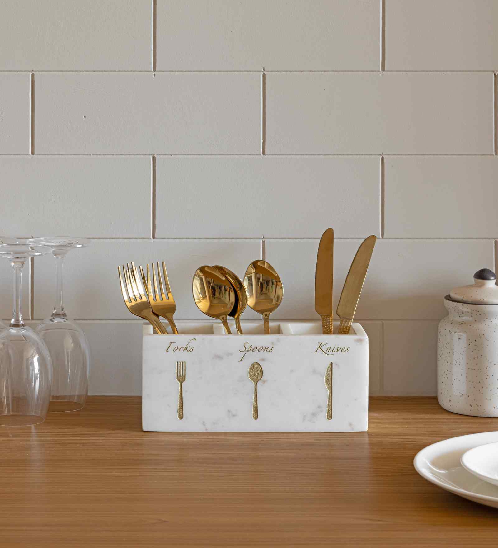 White Marble Big Spoon, Fork, & Knives Holder