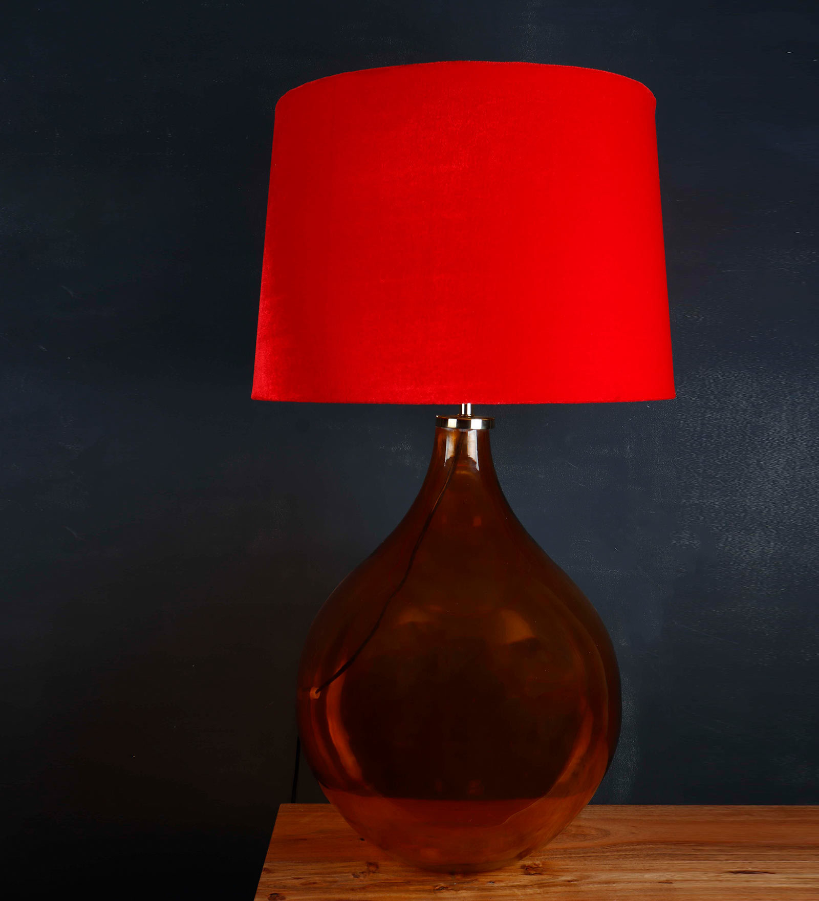 Sloping Red Fabric Shade Night Lamp With Glass Base