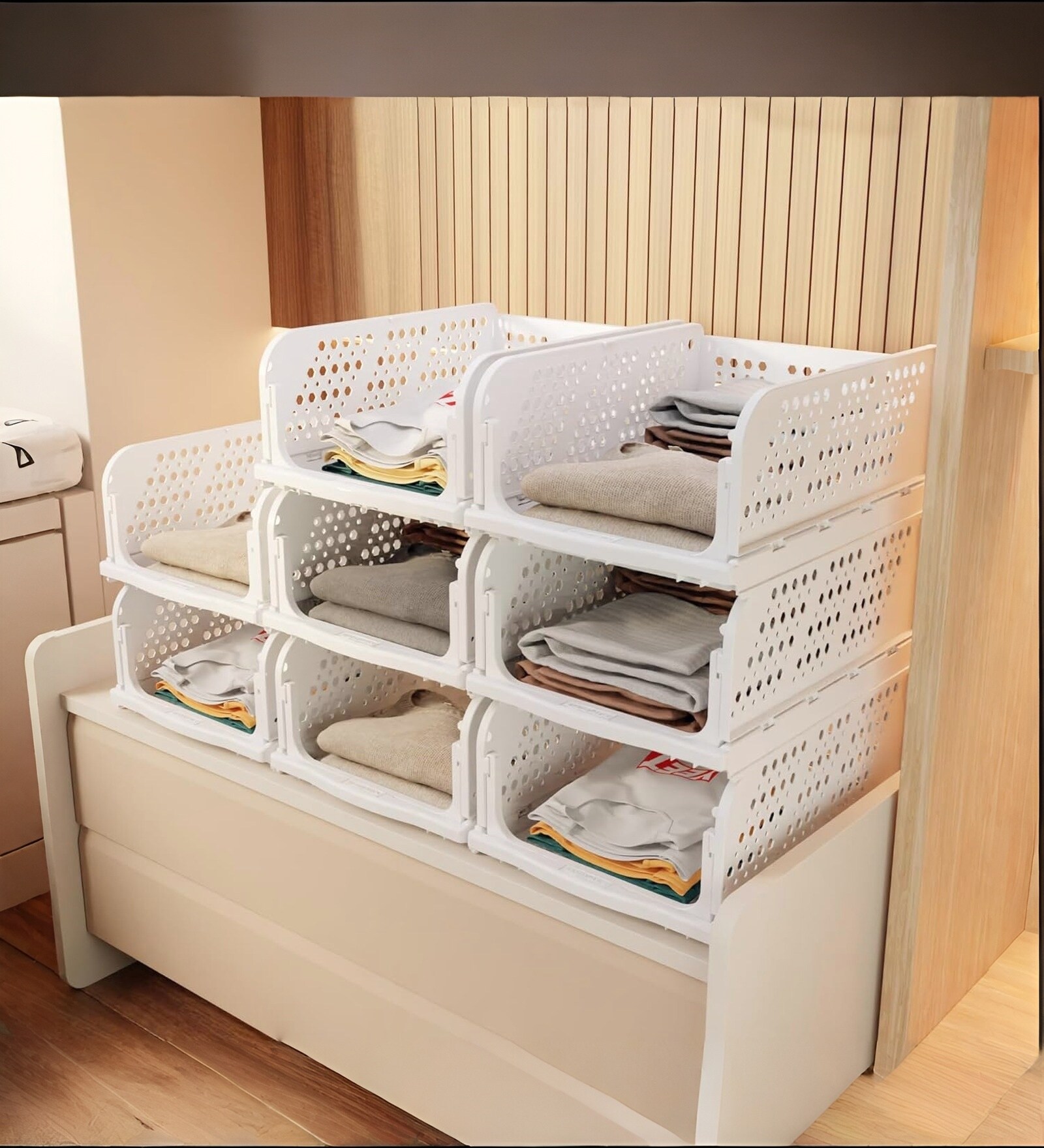 White Big Cloth Rack Shirt Stracker Organizer 8 Pcs