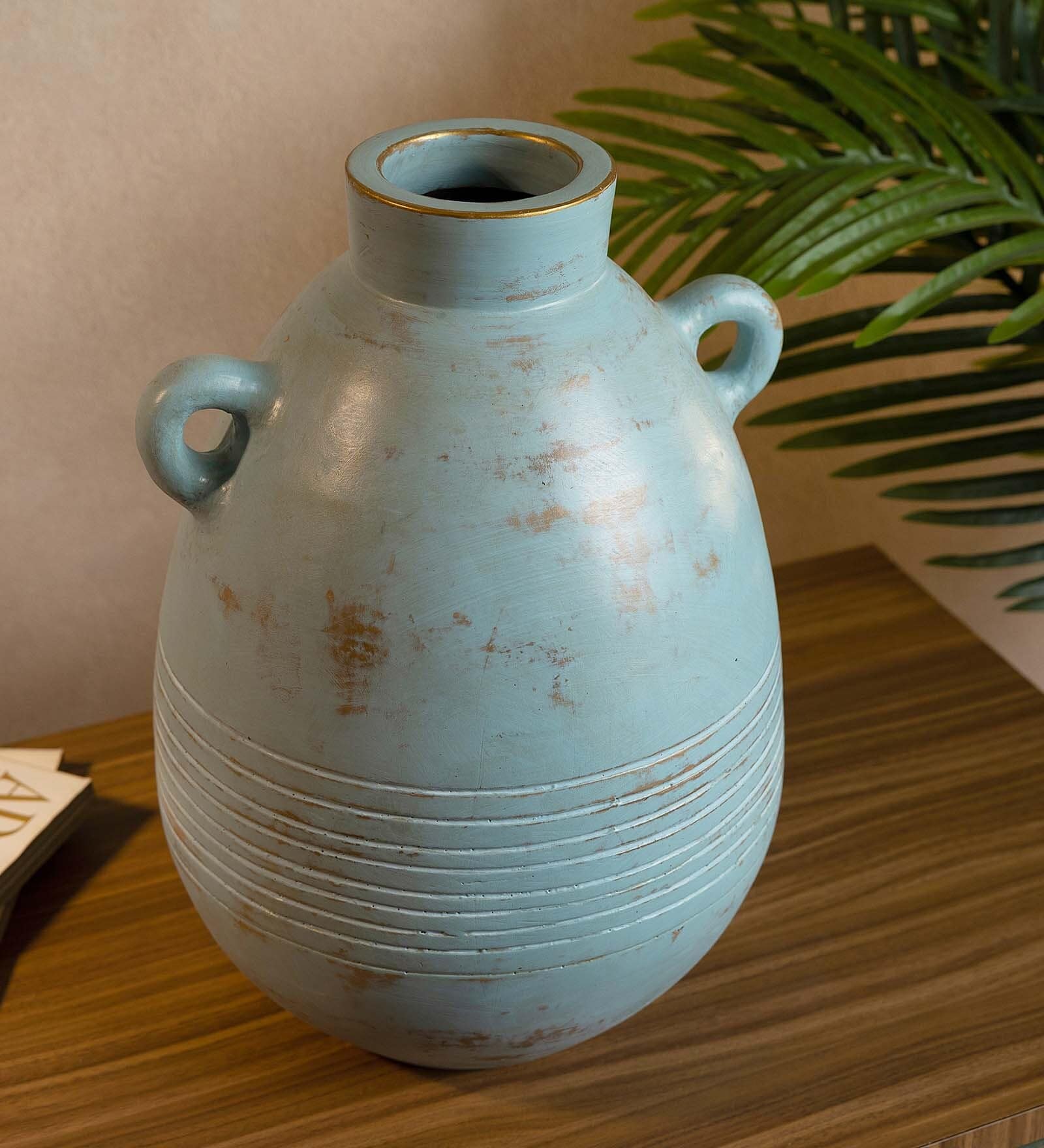 (1Pc) Blue Terracotta Flower Pot For Living Room Decor