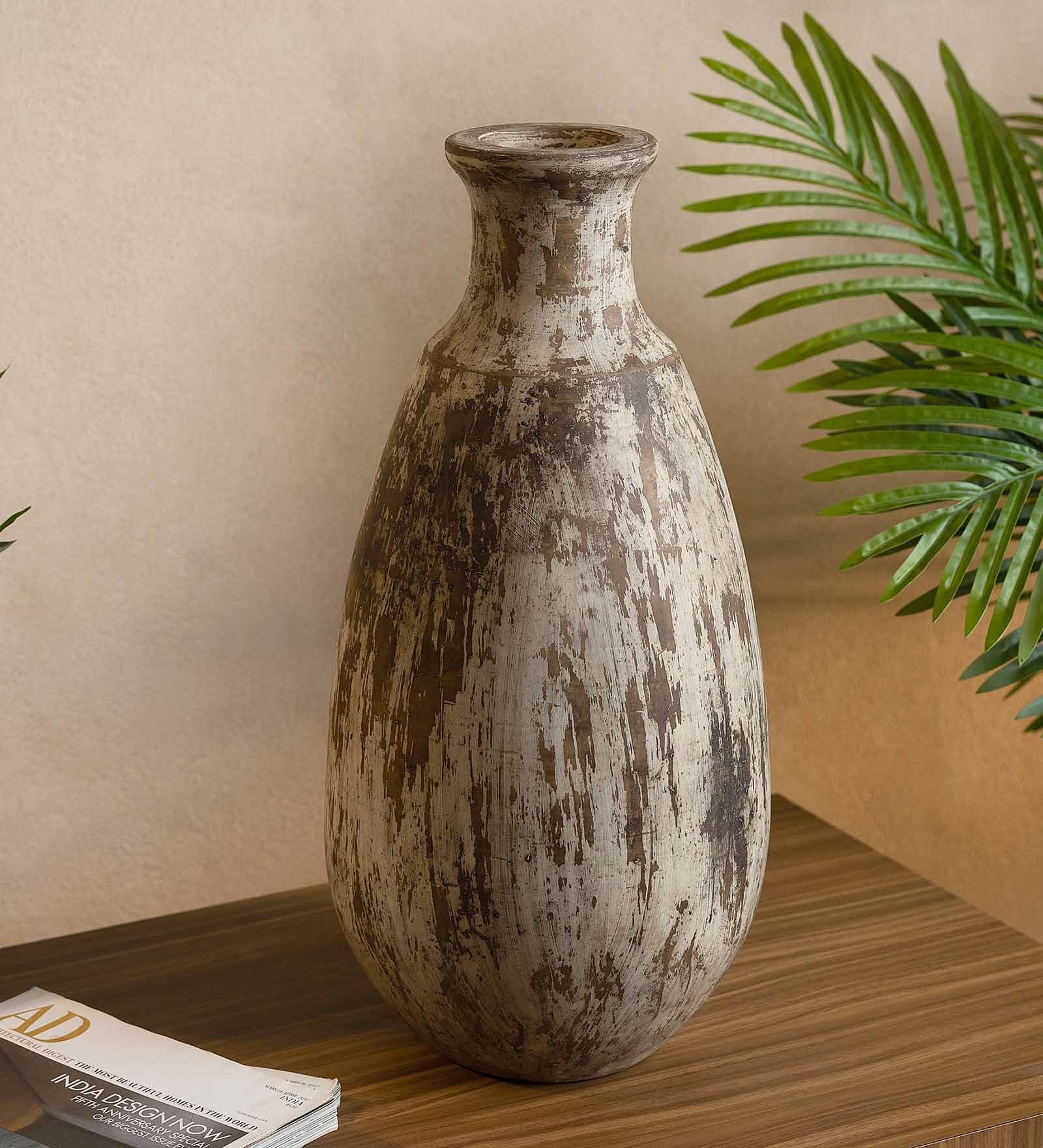 (1Pc) Beige & Brown Terracotta Vase For Table Decor