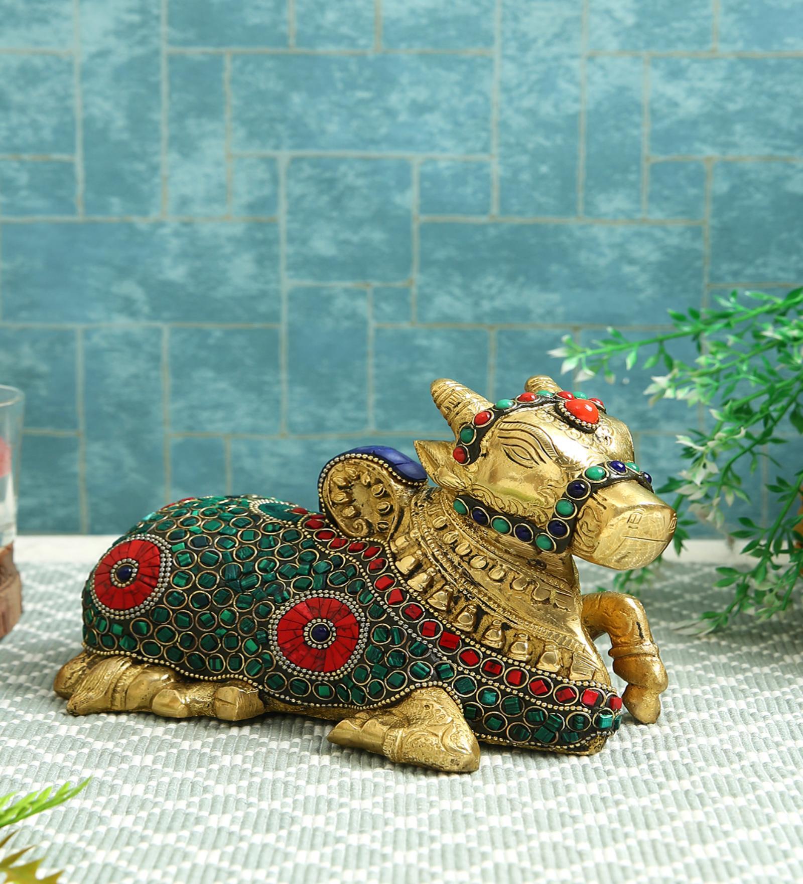 Big Nandi Multicolour Brass Idol