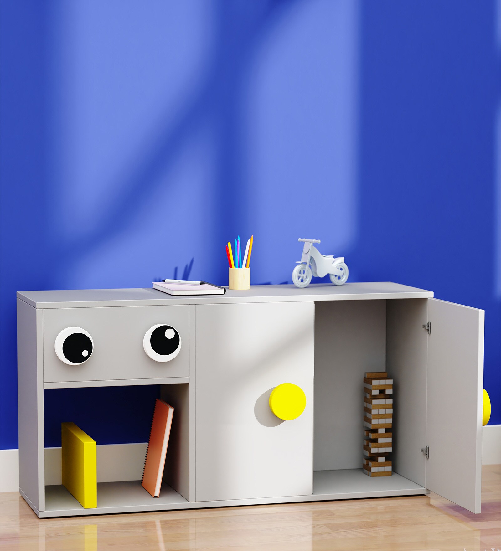 Big Nino Kids Storage Cabinet in Grey & Yellow Colour