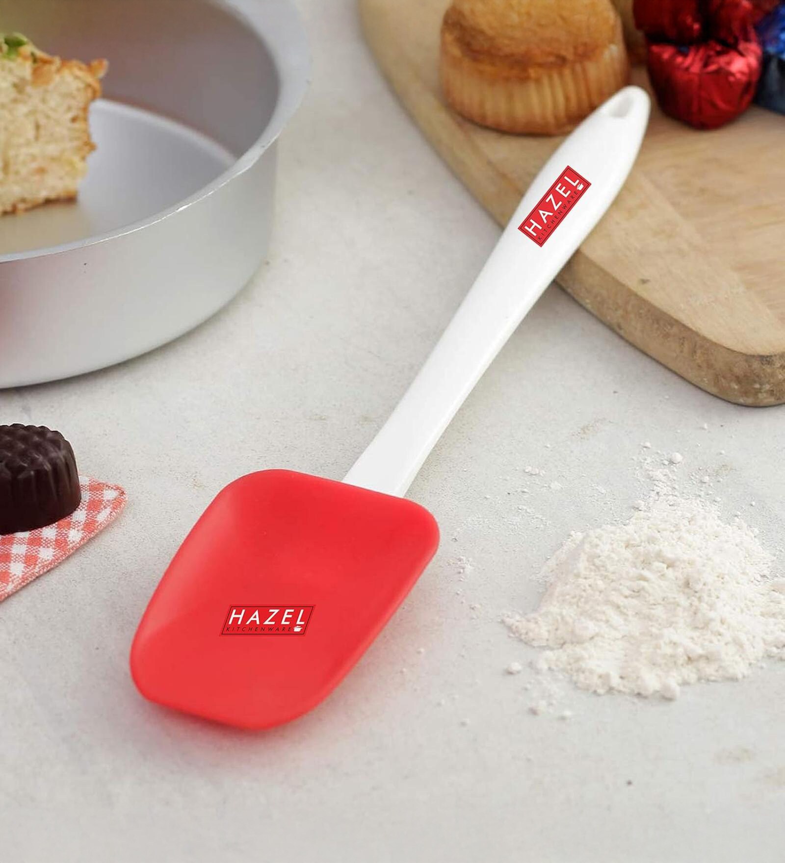 Big Silicon Spoonula Spatula with Plastic Handle (Red)