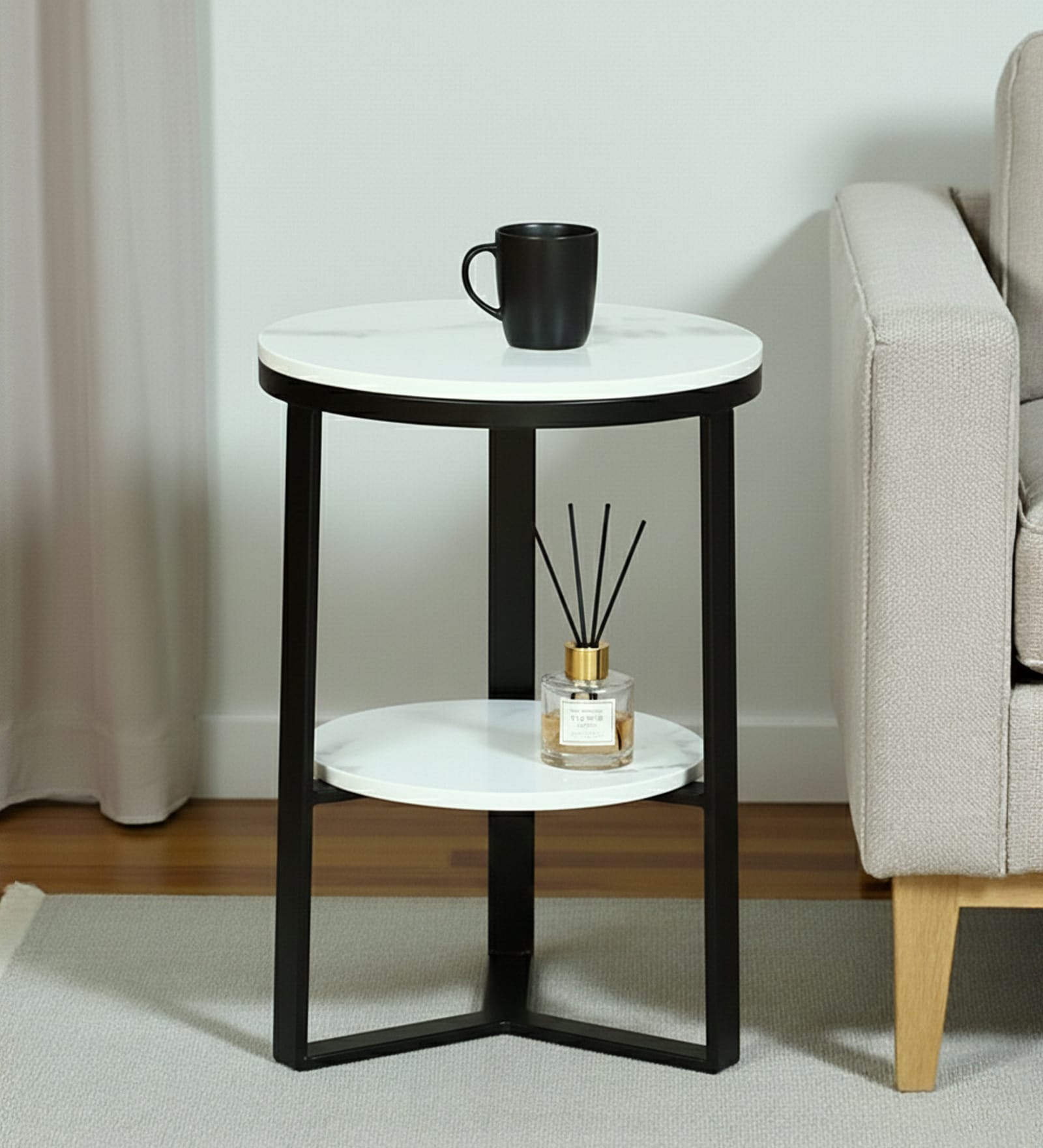 Bigard White Porcelain Top End Table With Black Finish
