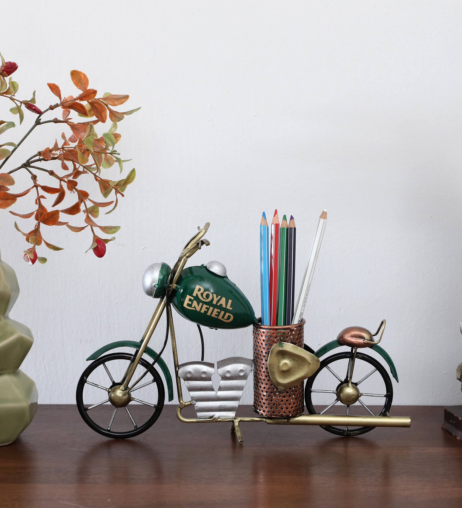 Bike 3'' Green Iron Pen Stand